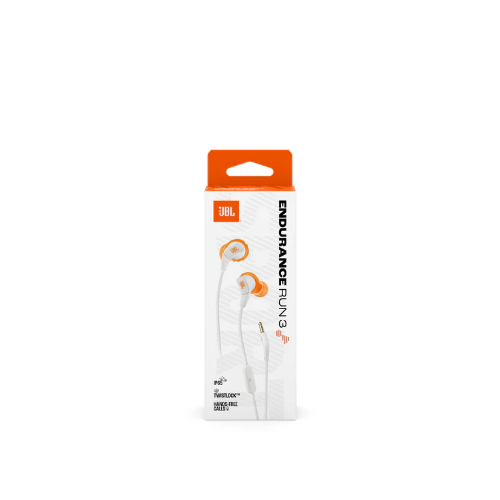JBL Endurance Run 3 Wired Aux In Ear Headphone - White - White