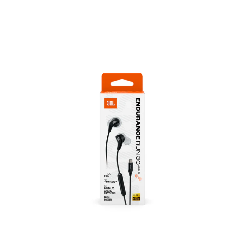 JBL Endurance Run 3 Wired Type-C In Ear Headphone - Black - Black