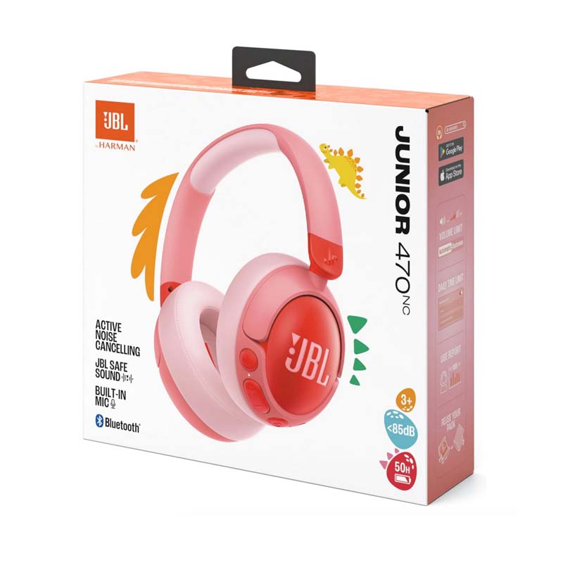 JBL Junior 470NC Wireless Over-Ear Noise Cancelling Headphones For Kids - Pink - Pink
