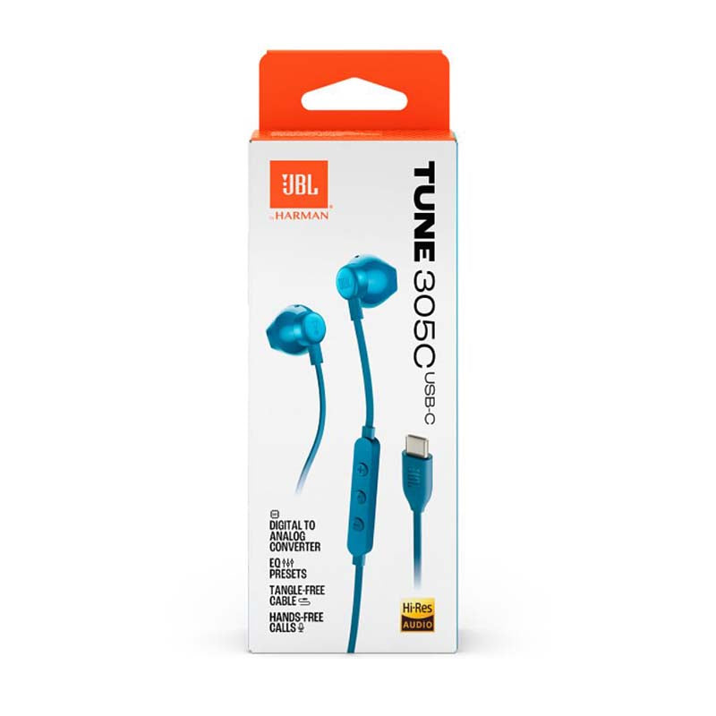 JBL Tune 305C USB-C Wired Hi-Res Earbuds - Blue - Blue