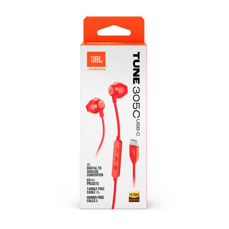 JBL Tune 305C USB-C Wired Hi-Res Earbuds - Red - Red