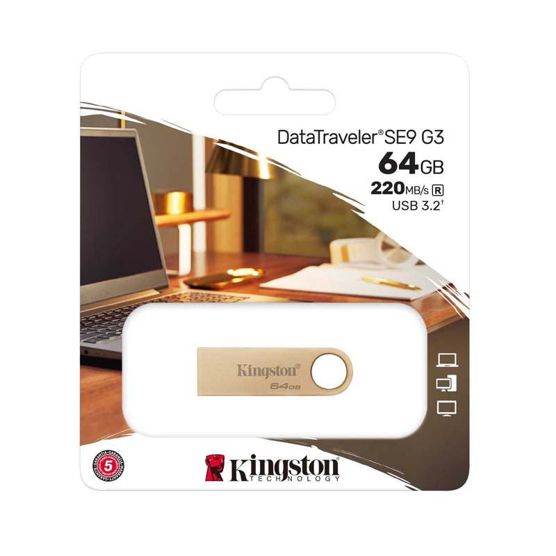 Kingston 64GB 220MB/S Metal USB 3.2 Gen 1 Datatraveler SE9 G3 - Gold