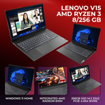 Lenovo V15 G4 AMN 15.6-inch FHD AMD Ryzen 3 7320U 8GB RAM 256GB SSD Win 11 Home Laptop - Black
