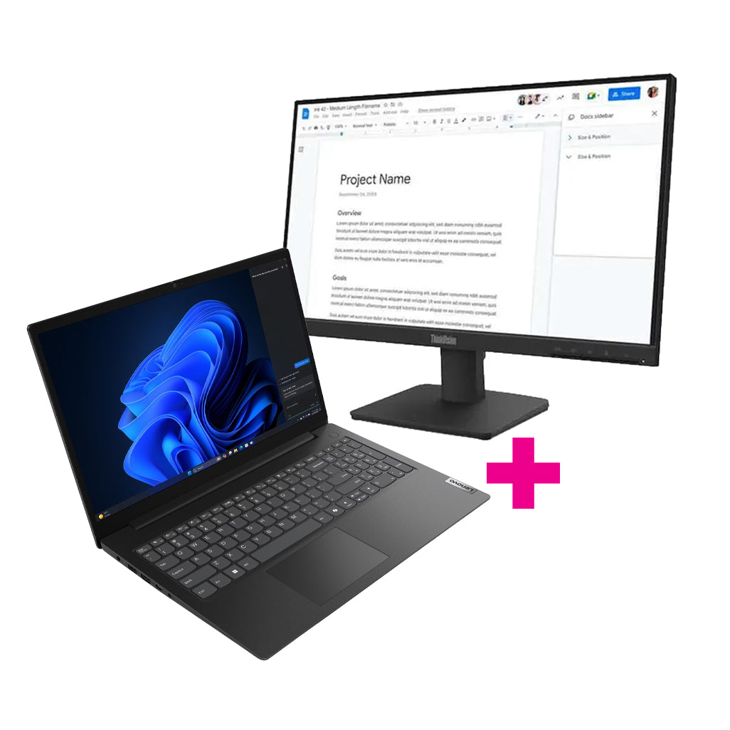 Lenovo V15 G5 IRL Core i3-1315U 8GB 256GB SSD + ThinkVision S22-4e Monitor Bundle - Black