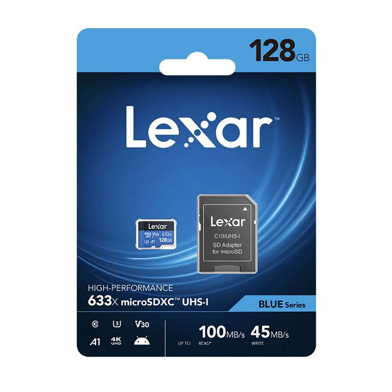 Lexar SD Micro High Speed 633x 128GB + SD Adapter - Blue - Blue