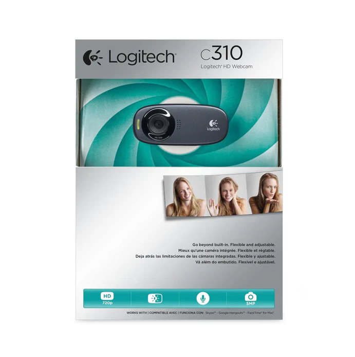 Logitech C310 Widescreen HD 720P Video Call Webcam - Black - Black