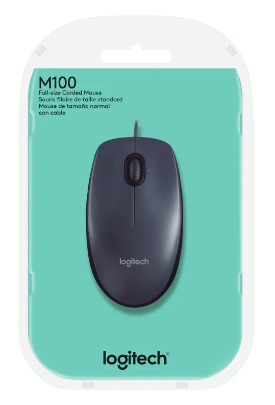 Logitech M100 Wired USB Mouse - Grey - Grey