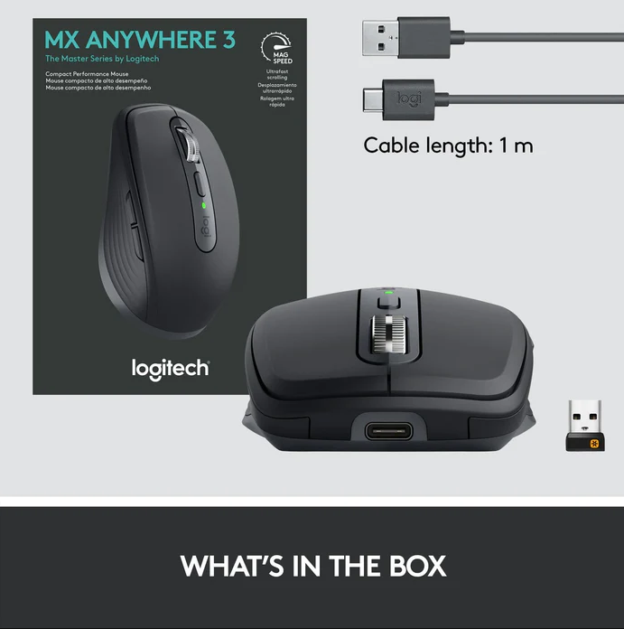 Logitech MX Anywhere 3 Wireless Mouse - Graphite - Black