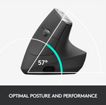Logitech MX Vertical Advanced Ergonomic Wireless Mouse - Graphite - Black