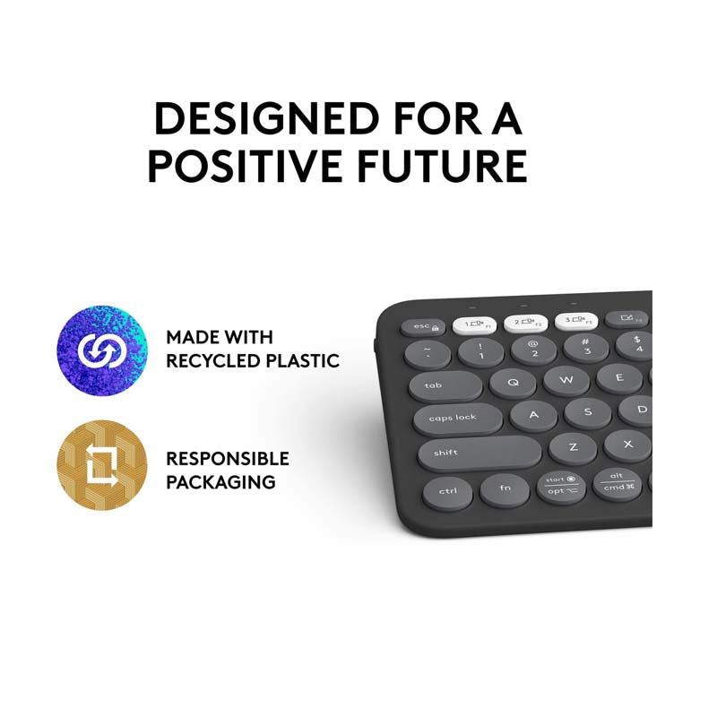 Logitech Pebble Keys 2 K380s Multi-Device Bluetooth Keyboard - Tonal Graphite - Graphite - Computer Peripherals