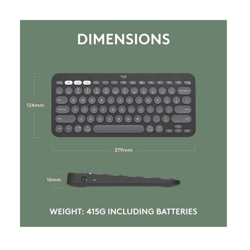 Logitech Pebble Keys 2 K380s Multi-Device Bluetooth Keyboard - Tonal Graphite - Graphite - Computer Peripherals