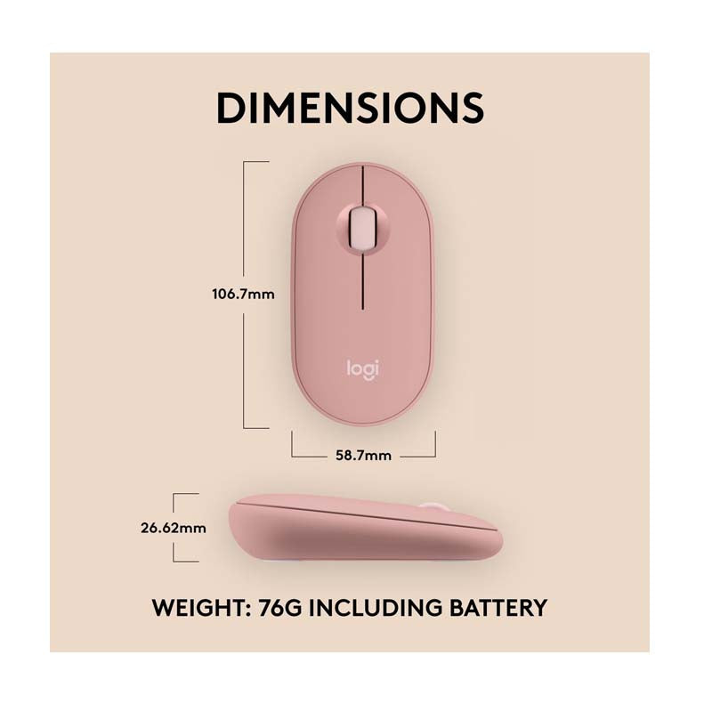 Logitech Pebble M350s Slim Bluetooth Wireless Mouse - Tonal Rose - Tonal Rose - Computer Peripherals