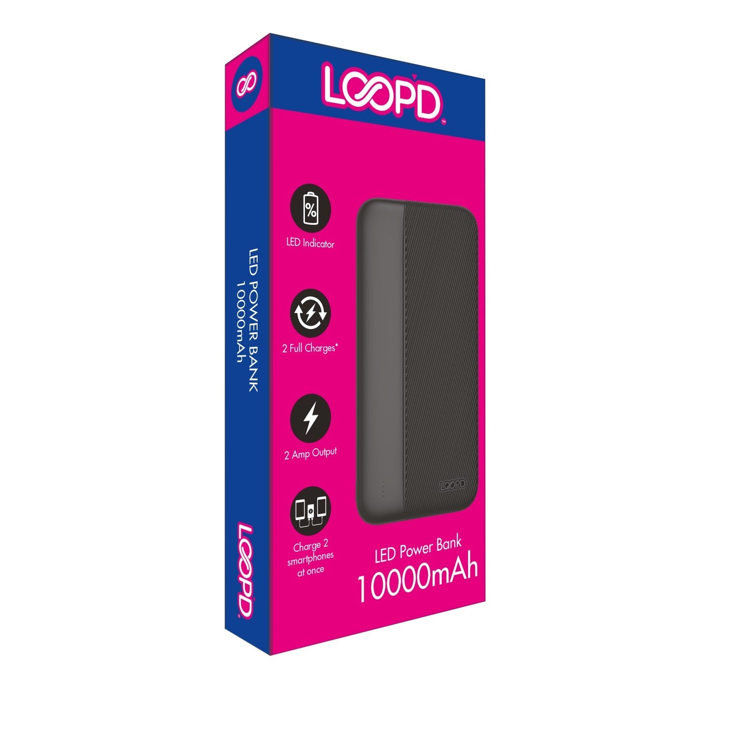 LOOPD 4LED Indicator Powerbank - 10000mAh - Black