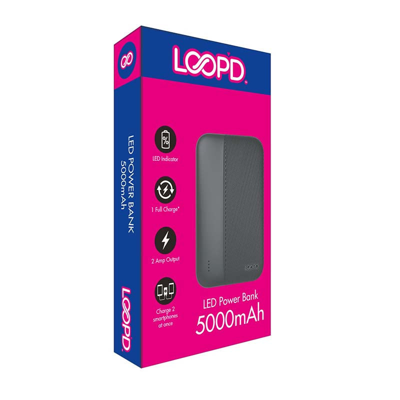 LOOPD 5000mAh 4LED Indicator Power Bank - Black - Black