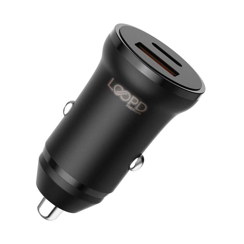 LOOPâ€™D Dual Port 20W PD Car Charger - Black - Black
