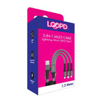 LOOPD Lite 3 in 1 Multi Cable 1.2m - Grey - Grey