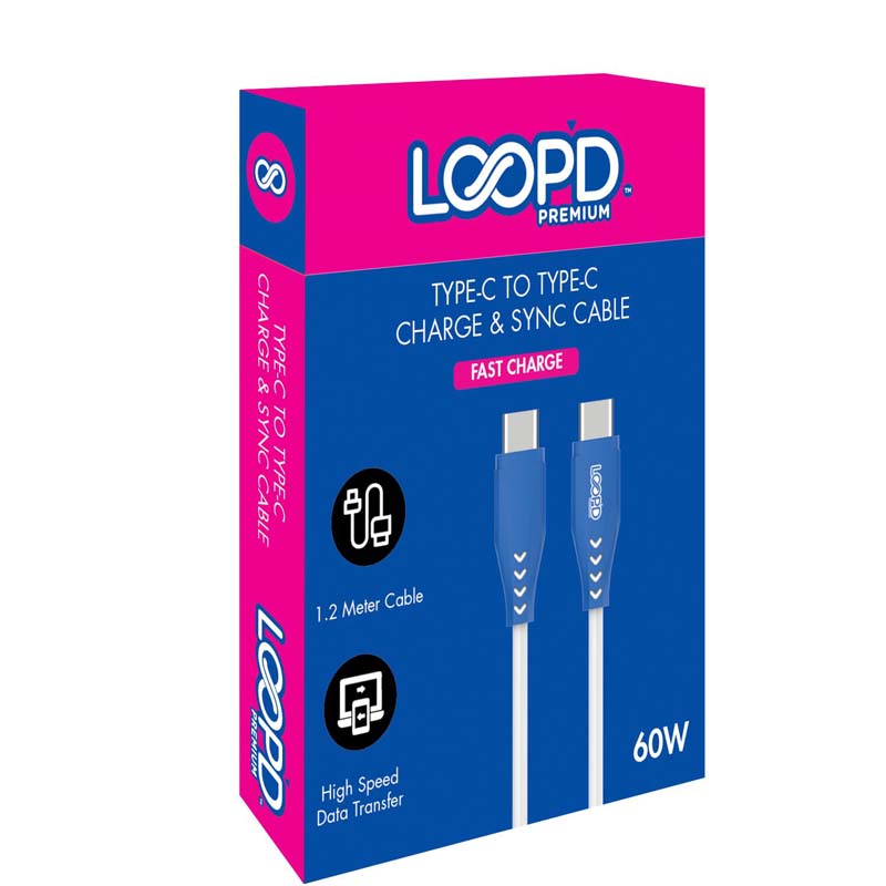 Loopd Type C To Type C Cable 60W 1.2M - White /Blue - White