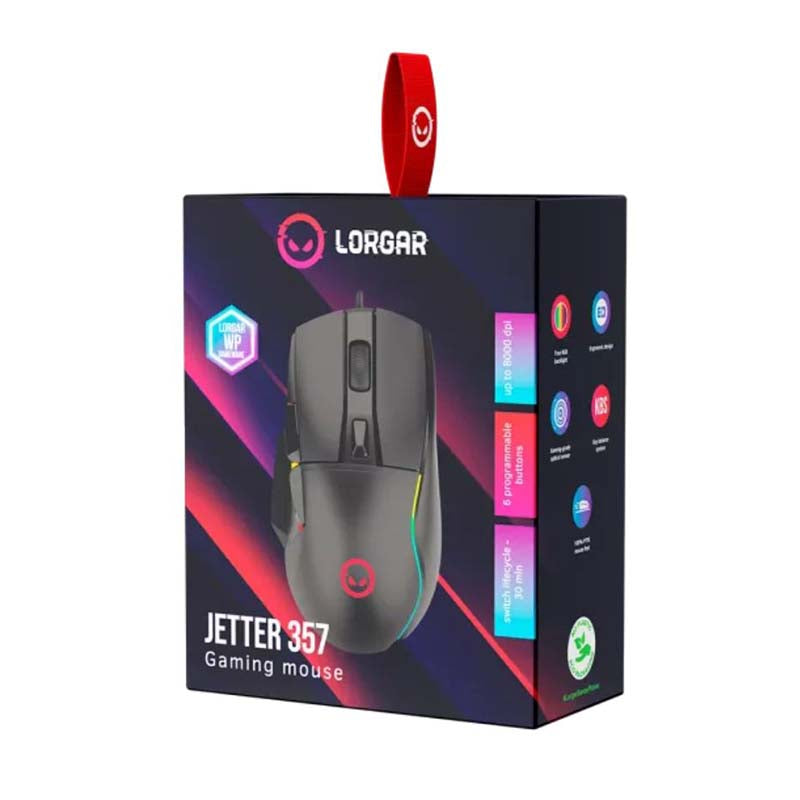 Lorgar Jetter 357 RGB UV Wired Mouse - Black - Black