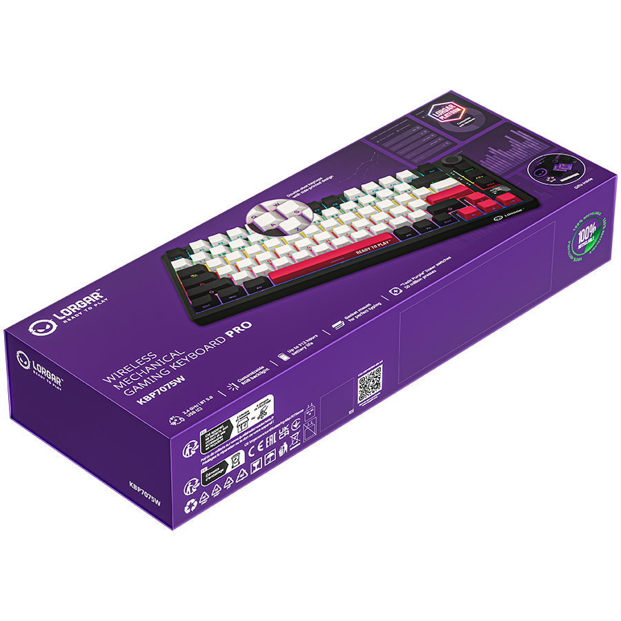 LORGAR KBP7075W Wireless 75% Mechanical Gaming Keyboard Pro – Black/Red (EN Layout) - Black/Red