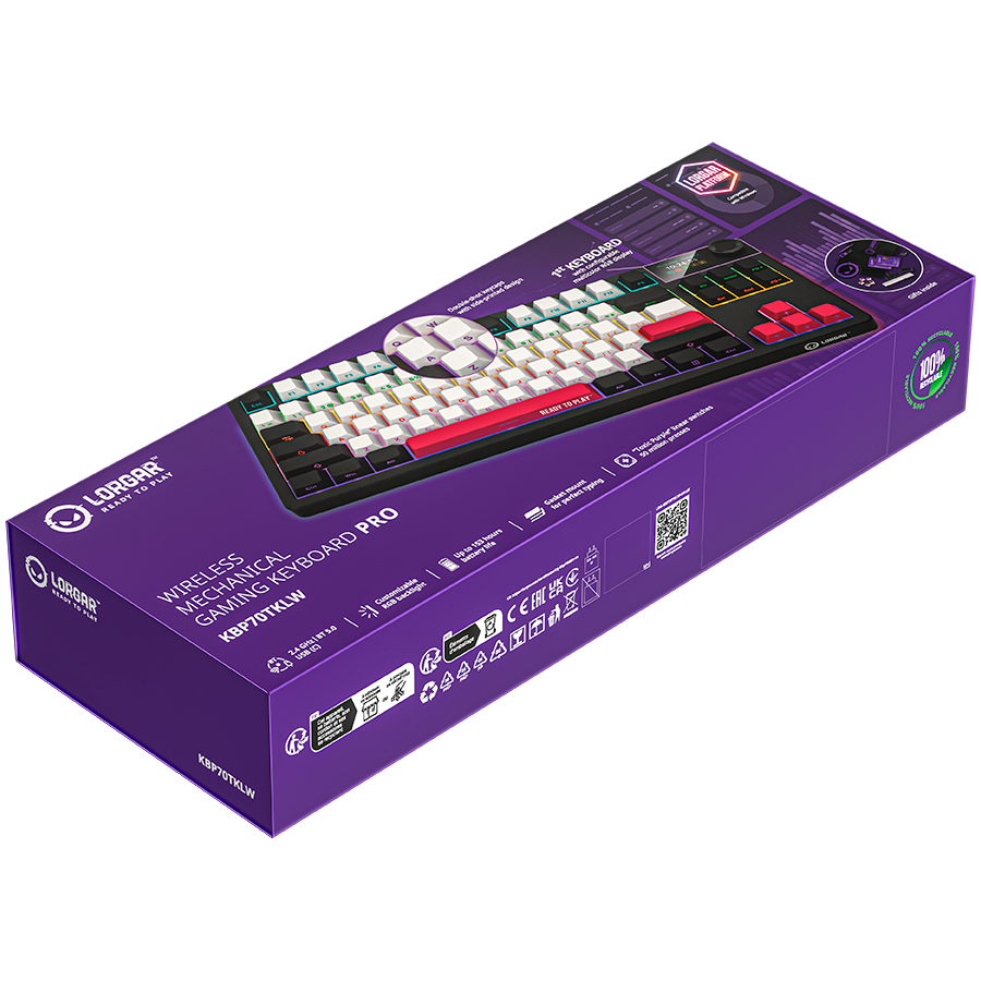 LORGAR KBP70TKLW Wireless TKL Mechanical Gaming Keyboard Pro – Black/Red (EN Layout) - Black/Red