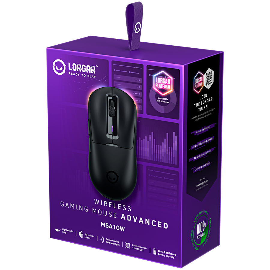 LORGAR MSA10W Wireless Gaming Mouse Advanced – Black - Black