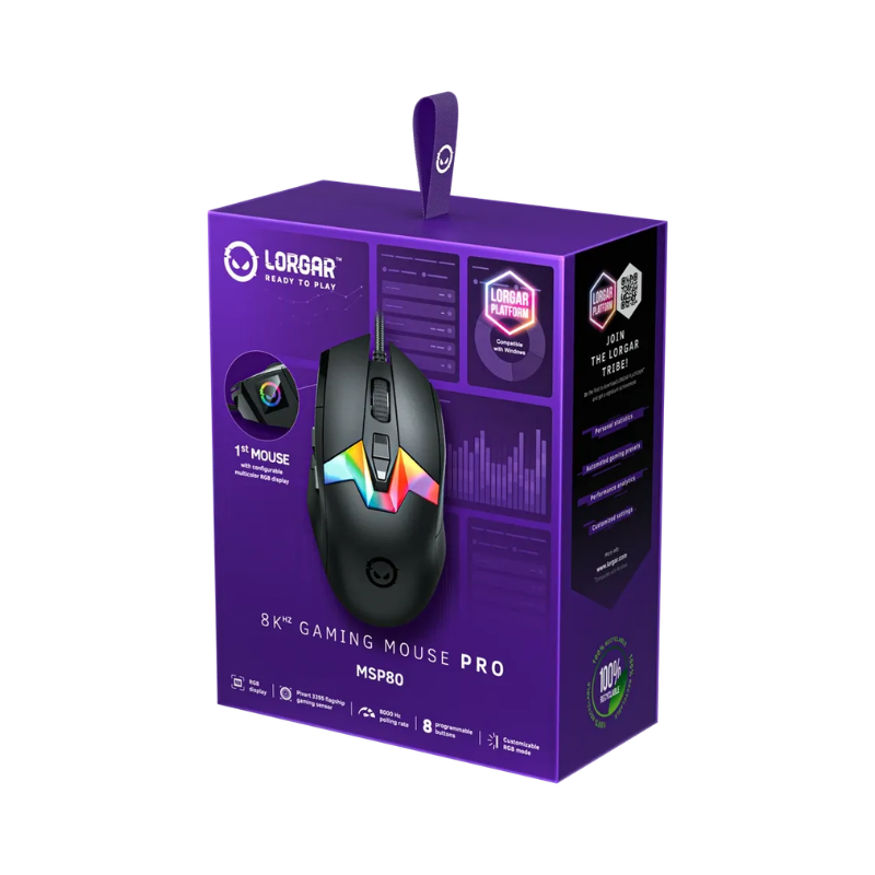 Lorgar MSP80 8000 Hz Gaming Mouse Pro - Black - Black