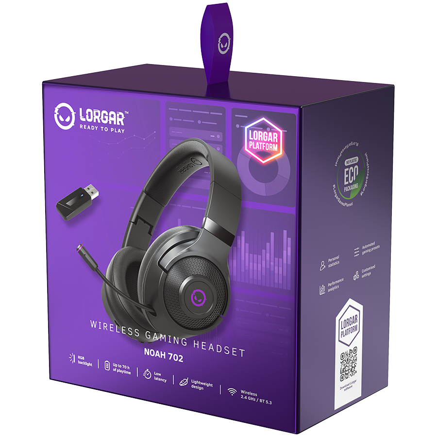 LORGAR Noah 702 Wireless Gaming Headset - Black - Black