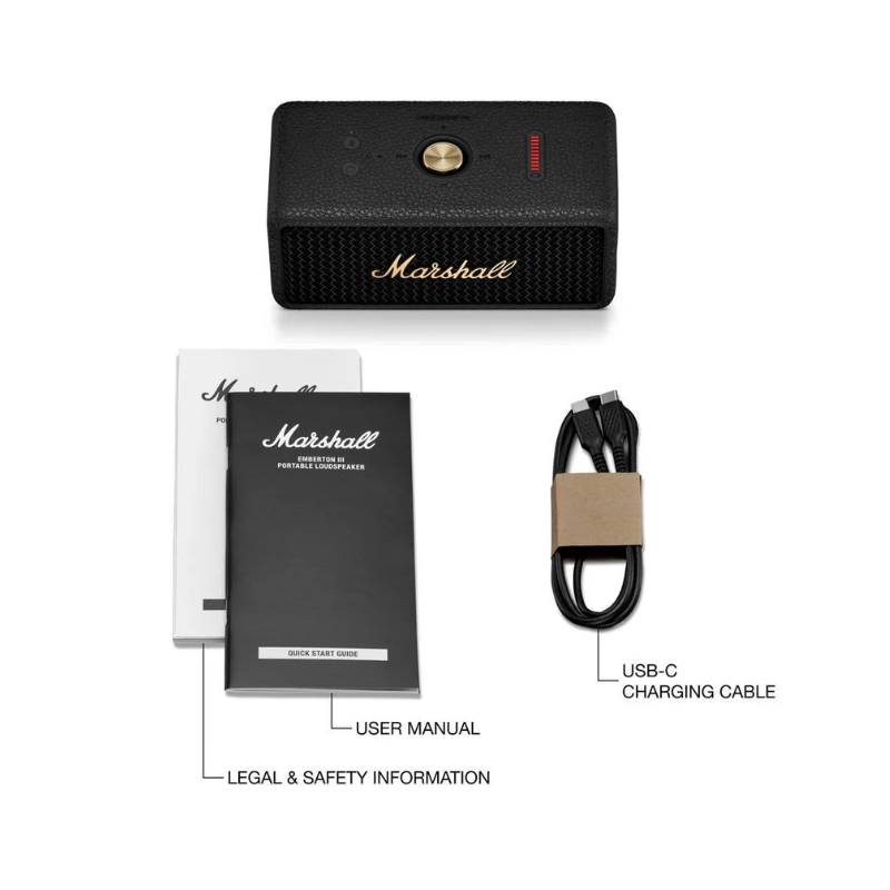 Marshall Emberton III Portable Bluetooth Speaker - Black/Brass - Black