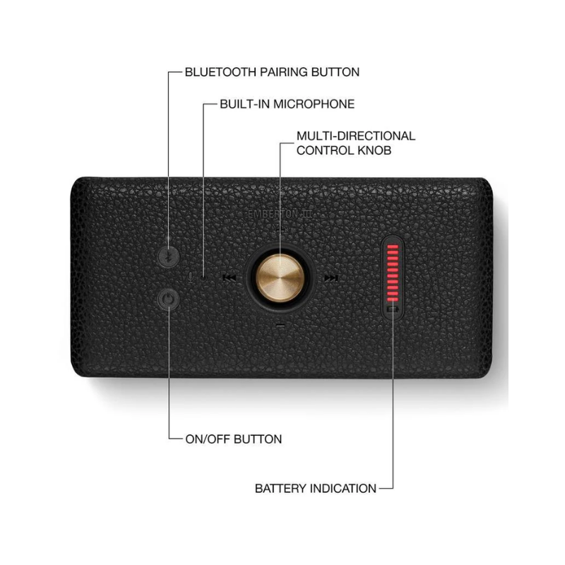 Marshall Emberton III Portable Bluetooth Speaker - Black/Brass - Black