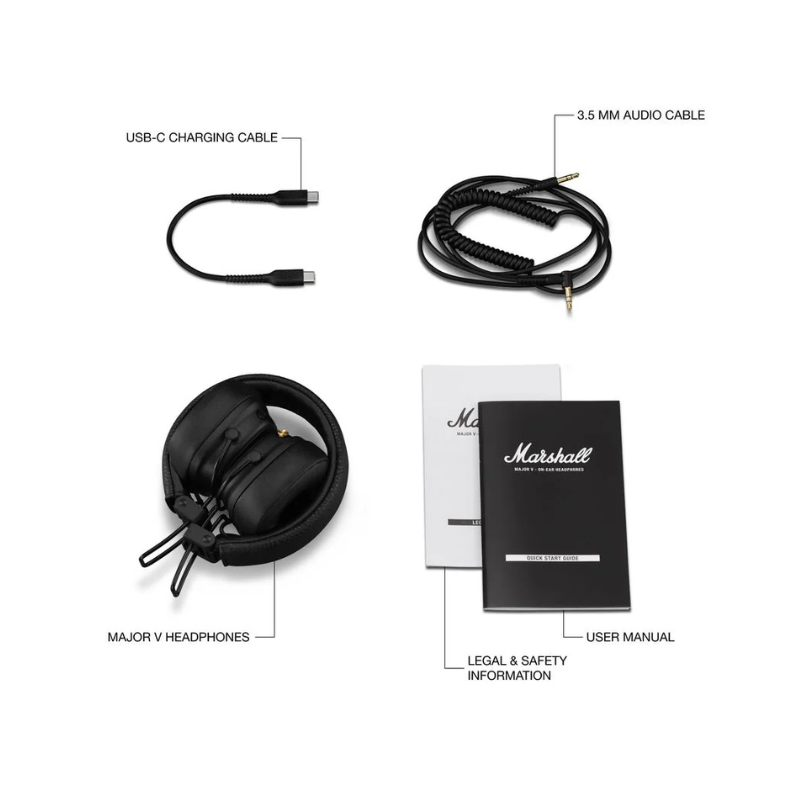 Marshall Major V Bluetooth On Ear Headphone - Black - Black