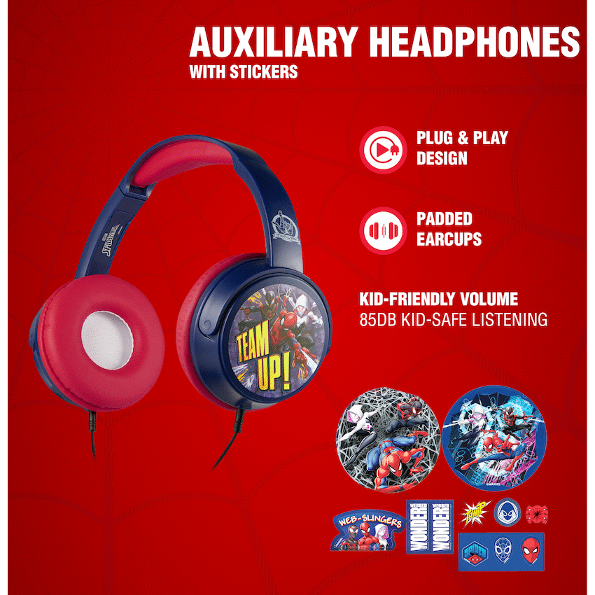 Marvel Spider-Man Wired Headphones with Stickers - Red - Audio