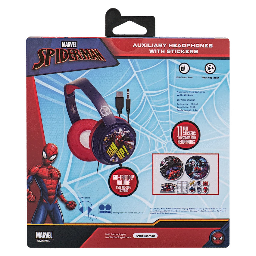 Marvel Spider-Man Wired Headphones with Stickers - Red - Audio