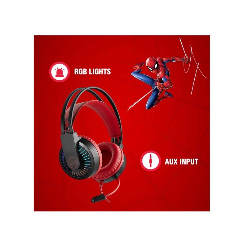 Marvel Spiderman Wired Gaming Headphone with Boom Mic - Black / Red