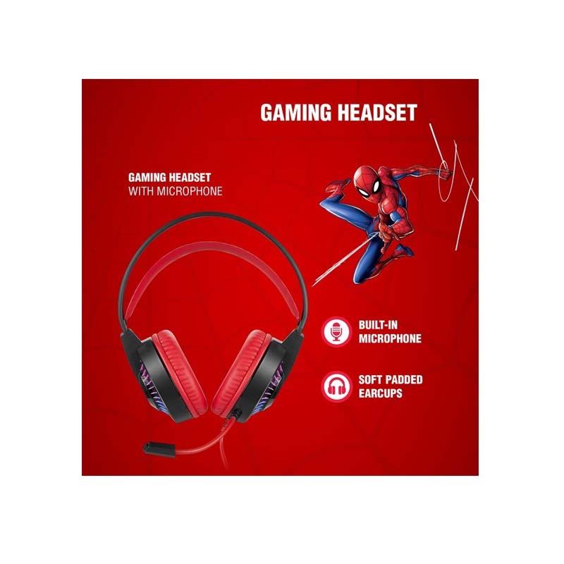Marvel Spiderman Wired Gaming Headphone with Boom Mic - Black / Red