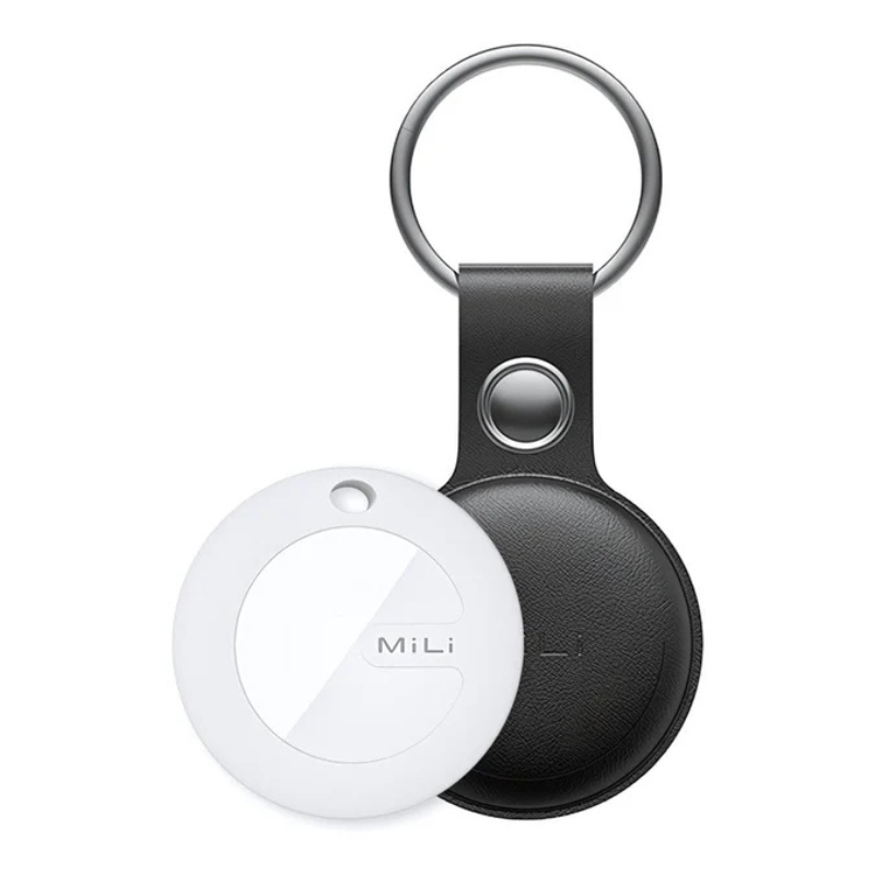 Mili MiTag Apple Compatible Tag With Leather Key Chain Accessory - 1 Pack - Black