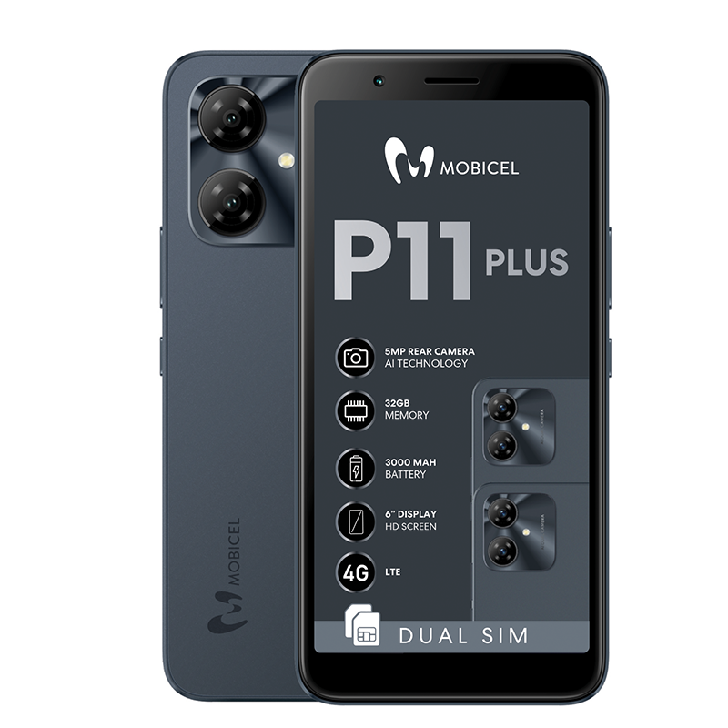 Mobicel P11 Plus 4G Dual Sim 32GB Vodacom Network Locked - Grey - Black