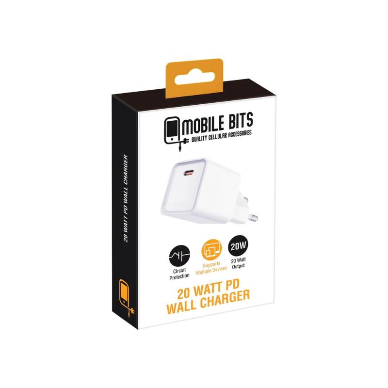 Mobile Bits 20W PD Type-C Wall Charger - White - White