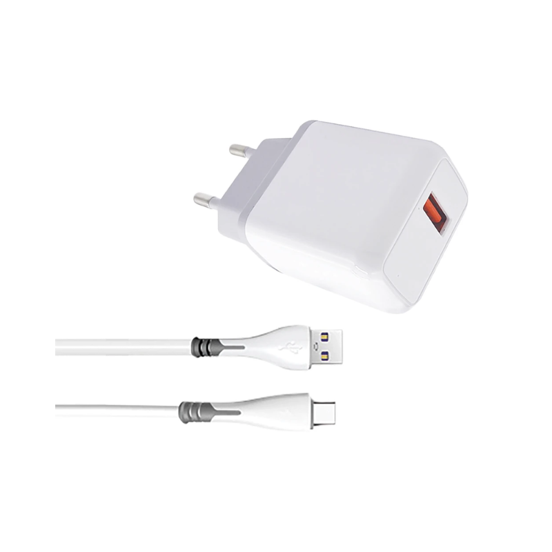 Mobile Bits 5W USB A Wall Charger with USB A to Type-C Cable - White & Grey - White