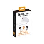 Mobile Bits 5W USB A Wall Charger with USB A to Type-C Cable - White & Grey - White