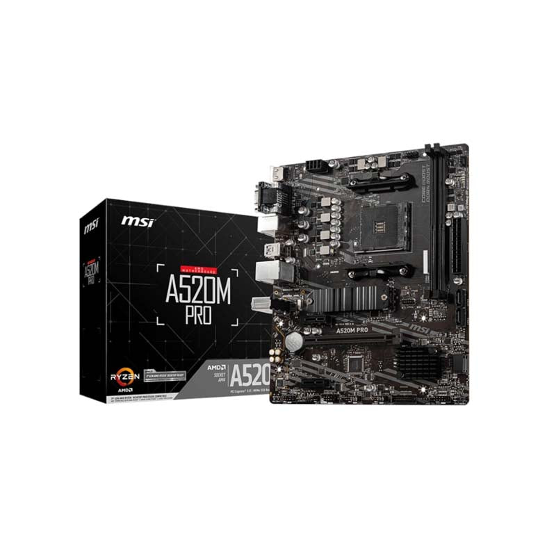 MSI A520M-Pro AMD AM4 MATX Gaming Motherboard - Black - Black