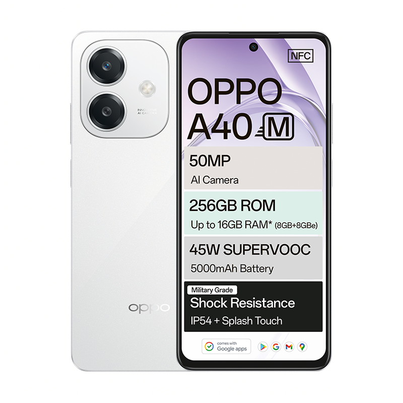 Oppo A40M 4G Dual Sim 256GB - White - Black