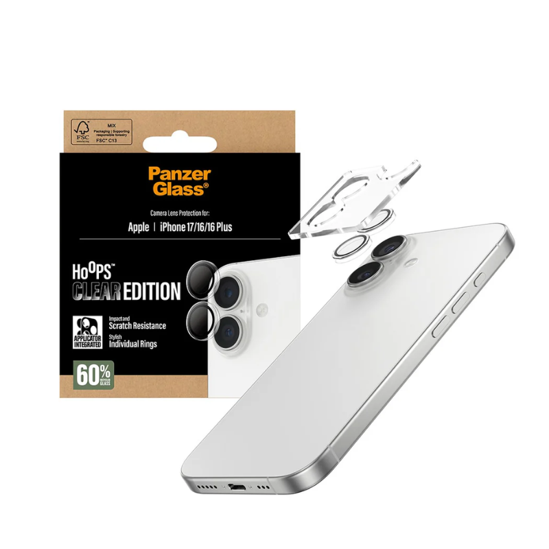 PanzerGlass Hoops Transparent Camera Lens Protector Apple iPhone 17 | iPhone 16 | 16 Plus | Transparent - Clear
