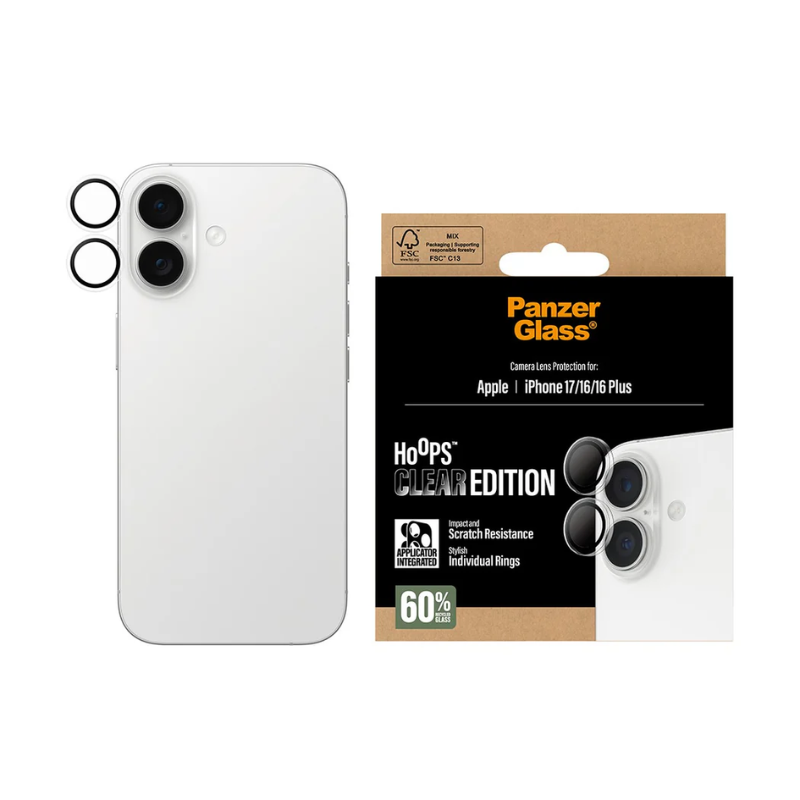 PanzerGlass Hoops Transparent Camera Lens Protector Apple iPhone 17 | iPhone 16 | 16 Plus | Transparent - Clear