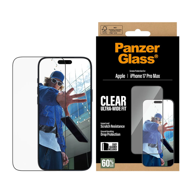 PanzerGlass Screen Protector Apple iPhone 17 Pro Max | Ultra-Wide Fit EasyAligner - Clear