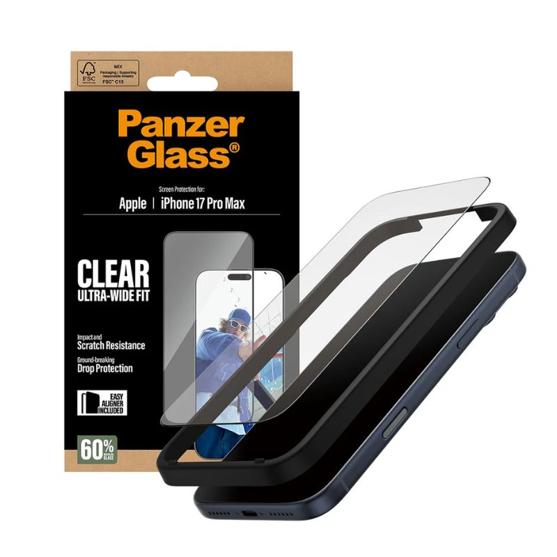 PanzerGlass Screen Protector Apple iPhone 17 Pro Max | Ultra-Wide Fit EasyAligner - Clear