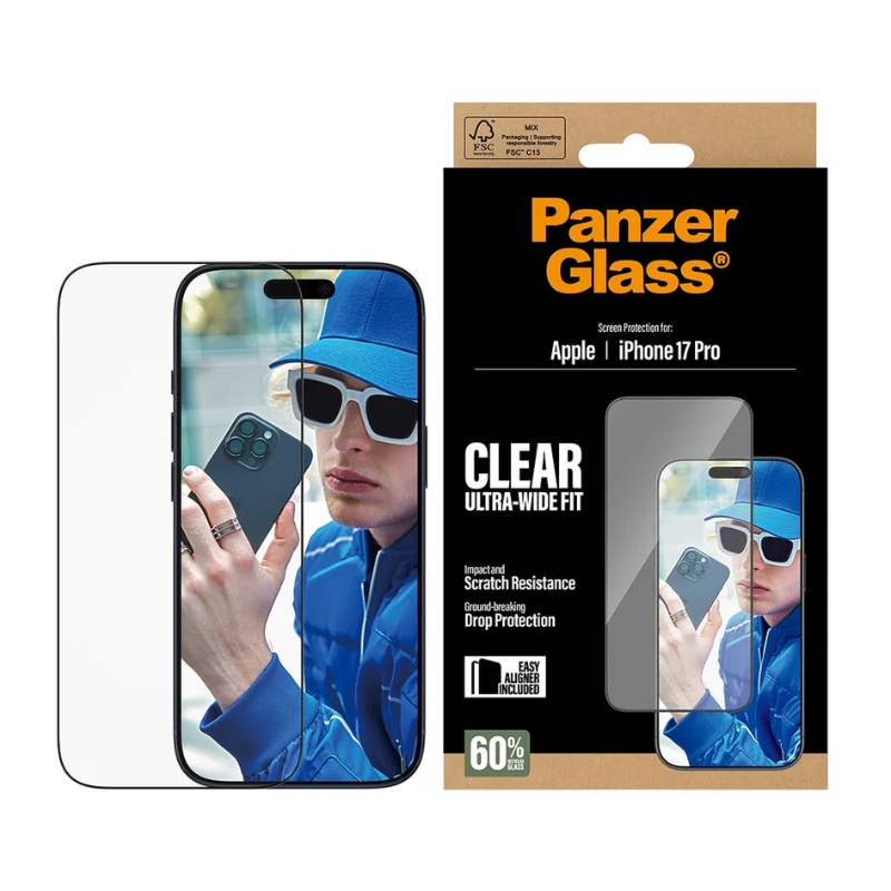 PanzerGlass Screen Protector Apple iPhone 17 Pro | Ultra-Wide Fit EasyAligner - Clear