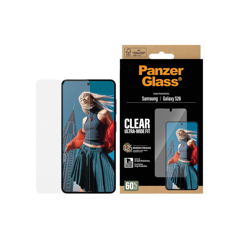 PanzerGlass Ultra-Wide Fit Screen Protector w. EasyAligner Samsung Galaxy S26 - Clear