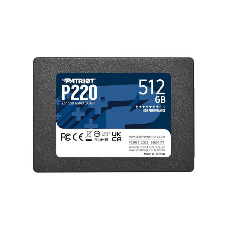 Patriot P220 2.5 inch 512GB SATA Solid State Drive - Black - Black