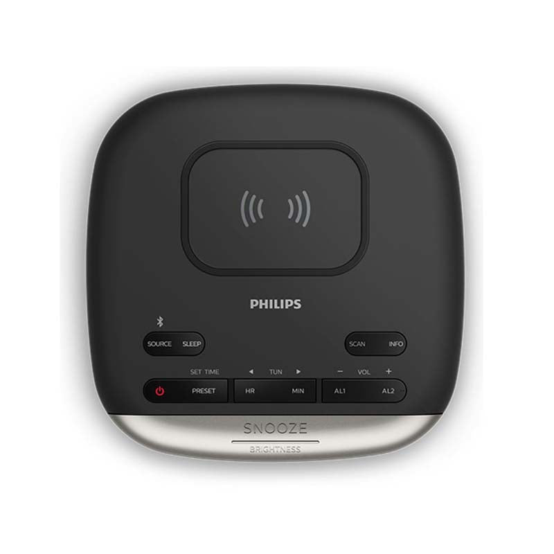 Philips TAR7606 Clock Radio With Qi Charging Pad - Black - Black