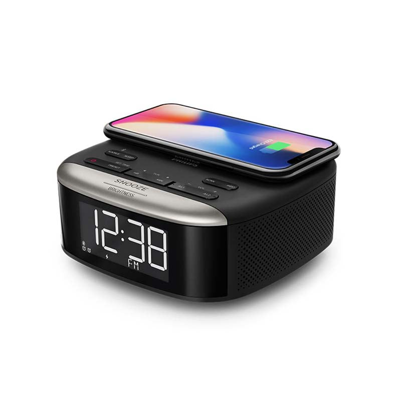 Philips TAR7606 Clock Radio With Qi Charging Pad - Black - Black